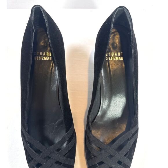 Stuart Weitzman Black Suede Low Heel Pumps Stretch Limo Style Made in Spain 7.5M - Picture 7 of 10